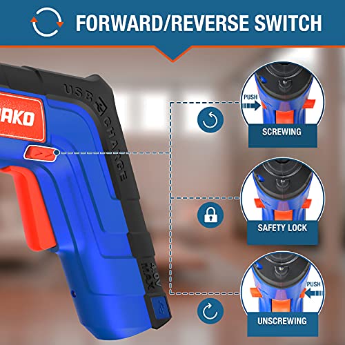 Akkuschrauber 3.6V, SORAKO 6N·m Drehmoment 2000mAh Li-Ion-Akku, 180RPM und USB-Ladekabel, Magnet Spindelarretierung mit… – Bild 3