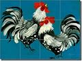 2 Chickens by Bonnie Siebert - Rooster Chicken Ceramic Tile Mural 24" x 18" Kitchen Shower Backsplash