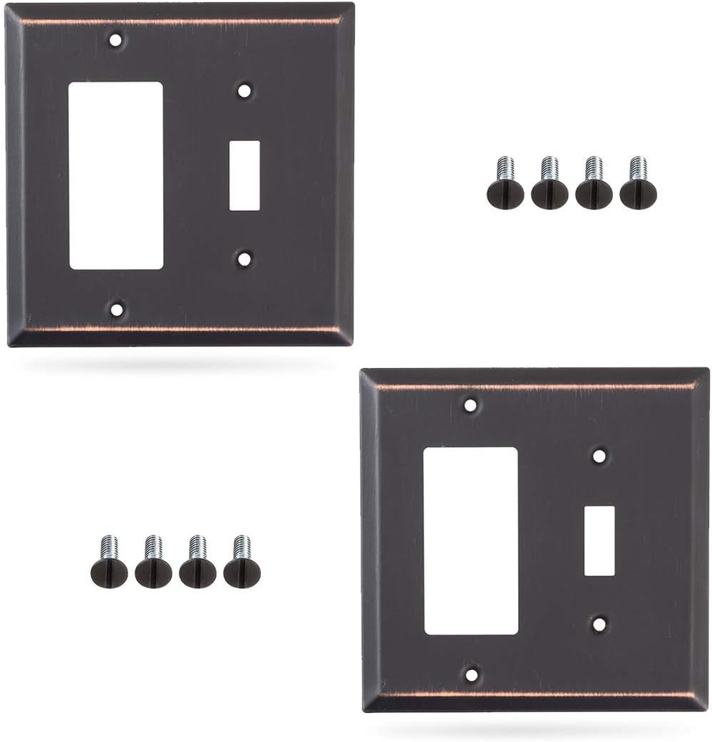 Pack of 4 Wall Plate Outlet Switch Covers by SleekLighting | Decorative oil rubbed bronze | Variety of Styles: Decorator/Duplex/Toggle / & Combo | Size: 1 Gang Decorator - - 