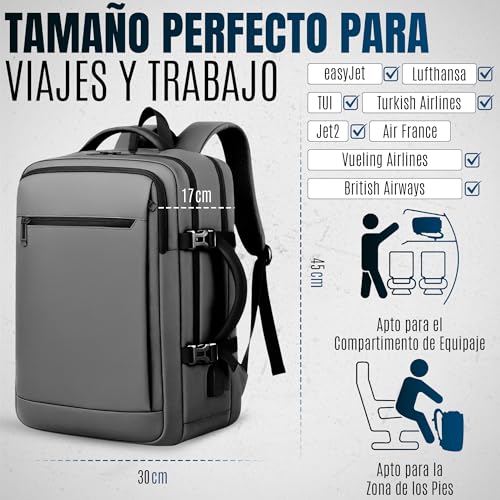 CJSME®️ Waterproof Travel Backpack Cabin Airplane Carry On Luggage with Laptop Compartment + Water Bottle Holder + USB Port / Anti-Theft Travel Suitcase Unisex Multifunction