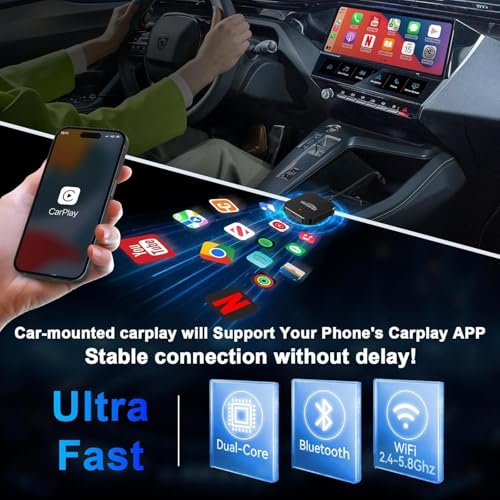 2026 Wireless CarPlay & Android Auto Adapter Supports Netflix/Youtube/TF - Plug & Play, Magic Video Box Compatible with CarPlay & Android Auto Factory (4GB RAM+16GB)