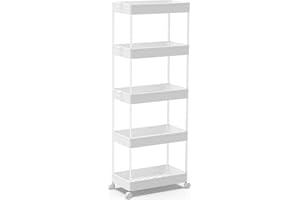 SPACEKEEPER 5-Tier Storage Cart Organizer Rolling Utility Cart, Mobile Shelving Unit Slide Out Storage Shelves for Kitchen Li