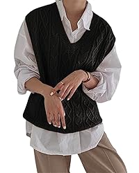 Women's V Neck Sweater Vest Oversized Sleeveless