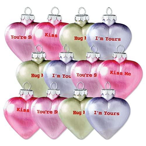 Lillian Vernon Pastell Candy Conversation Herzen Glas Valentinstag Ornamente - Set mit 12 Stück, 4 Designs, Partydekorationen, Urlaubsdekoration, 3,8 x 5,1 x 6,3 cm