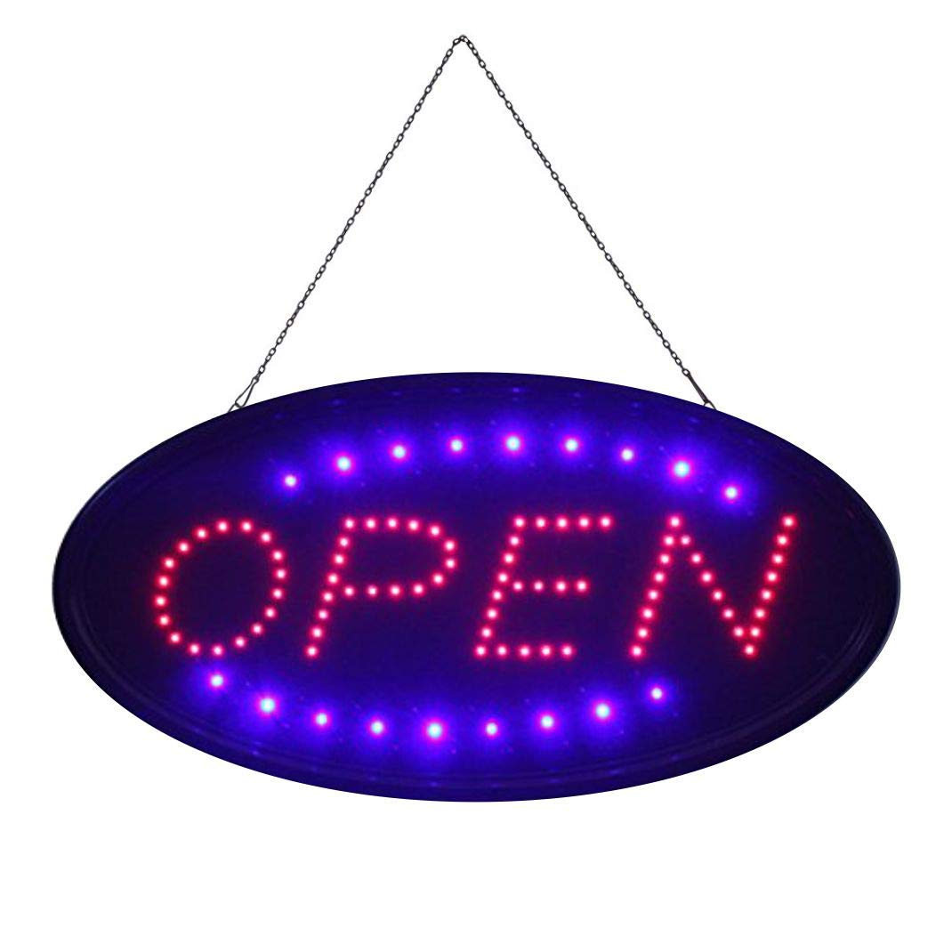 = Open = Oval The Original SSS® LED Sign Bright NEON Professional Powerful Animated Flashing Display Hanging Chain Included Signs 45mm x 25mm x 2mm