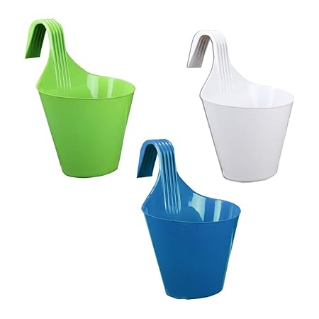 Kraft Seeds Hanging Hook Planter Semi Round Glossy Finish Pots for Home & Balcony Garden 20.5cm x 13.5cm Mouth (Pack of 3), Colorful Set
