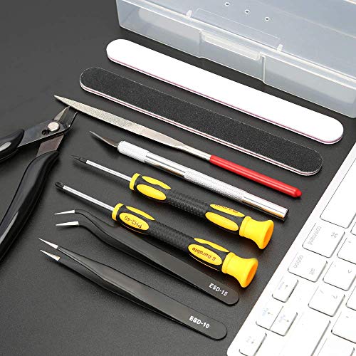 E.Durable Gundam Model Tools Kit Professional 16Pcs Modeler Basic Tools Craft Set with Plastic Tool Case Hobby Building Tools Kit Perfect for Gundam Car Model Building Repairing and Fixing
