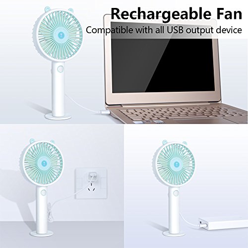 OURRY Handheld Fan, Mini Small Portable Personal Rechargeable Desk Desktop Table Cooling USB Fan Quiet with 2000mAh Battery 3 Speeds Cute Design for Home Office Outdoor and Travel (Blue)