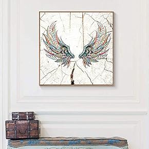 Framed Canvas Wall Art for Living Room, Bedroom Wood Panel Wings Illustration Canvas Prints for Home Decoration Ready to Hang - 16x16 inches