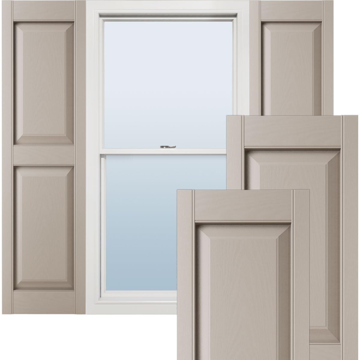 Ekena Millwork Lifetime Vinyl LP2S14X08000CL Standard Two Equal Panel Vinyls, Raised Panel Vinyl Shutters, w/Installation Shutter-Lok's & Matching Screws (Per Pair), 14 3/4"W x 80"H, Clay Image