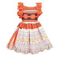 LingQiShiZu Moana Adventure Princess Costume Two Pieces Skirt Set for 3-8 Years Girls 6T/5-6 Years Orange
