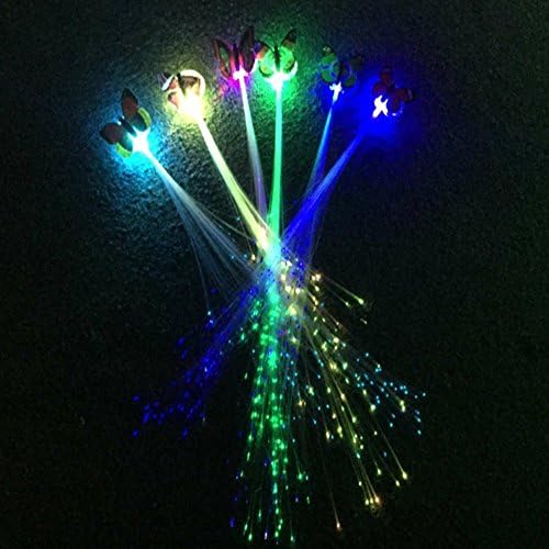 Irontria 8 Pack Butterfly LED Fiber Optic Light-Up Hair Barrette - Rainbow For Concert and Party