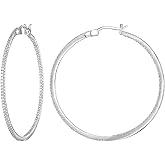 MISS MIMI Cubic Zirconia Hoop Earrings for Women, Thin Lightweight Pavé Hoops in 0.55”, 1.1” & 1.65” Sizes, Rhodium Plated with Hypoallergenic 925 Sterling Silver Posts, Sparkling Everyday Circle Earrings