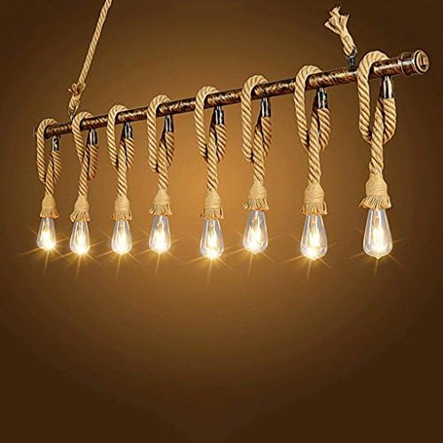 CLLCR Household Chandelier, Crystal Palace Ceiling Lamp, Wrought Iron Wall Lamp Hemp Rope Chandelier Vintage Hanging Pendant Ceiling Light Lamp Industrial Retro Personality Bamboo Lighting for Dinin