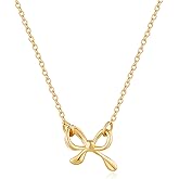 HolidayQbee Gold Bow Necklace for Women 14K Gold Plated Pearl Bow Pendant Necklace Necklace for Her Jewelry Gift
