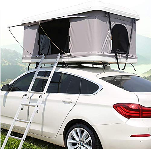 LLSS Automotive Rooftop Tent 2-3 Adults Car Roof Tent Awnings Camping Gear, White Shell + Gray Tent