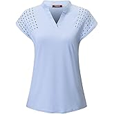 Felisou Women Golf Polo, Women's Short Sleeve Sport Tennis Athletic Outdoor Athletic Running Workout Wear Performance Cute Active Top Tee Shirt Running Golf Clothes Blue Large