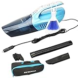 Reserwa Car Vacuum Wet Dry Car Vacuum Cleaner 12V 120W 5000PA 2 in 1 Portable Handheld Vacuum Cleaner with 14.7FT(4.5M) Power Cord and LED Light, Carry Bag, Cleaning Brush (Blue)