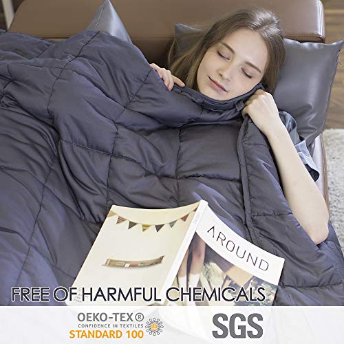 BUZIO Weighted Blanket 20 lbs for Adults (190-240 lbs), Heavy Blanket with Oeko-TEX Standard Cool Cotton and Premium Glass Beads, Same Size as Queen Size Bed (60 x 80 Inches, Grey)
