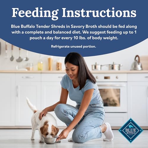 BLUE BUFFALO TENDER SHREDS BEEF & CHICKEN TOPPERS IN SAVORY BROTH, NATURAL DOG FOOD COMPLEMENT, BEEF, 2.5-OZ. POUCH, 24-COUNT