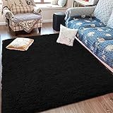 Fluffy Soft Kids Room Rug Baby Nursery Decor, Anti-Skid Large Fuzzy Shag Fur Area Rugs, Modern Indoor Home Living Room Floor Carpet for Children Boys Girls Bedroom Rugs, Black 5 x 8 Feet