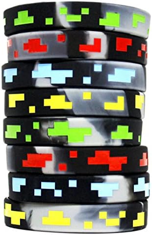Gypsy Jade's Pixel Style Miner Video Game Silicone Wristbands - Great for Mining Style and Pixelated Video Game Parties! (8-Pack)
