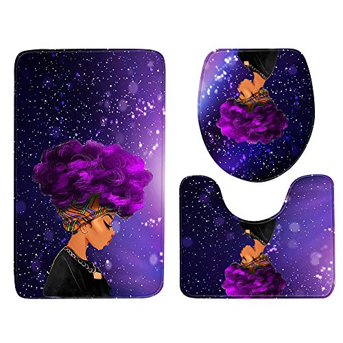 3 Pieces Bathroom Rug Mat Set Clearance - Iuhan African Women Skidproof Toilet Seat Cover Bath Mat Lid Cover- Bathroom Non-Slip Pedestal Rug + Lid Toilet Cover + Bath Mat (C) - Thumbnail 2