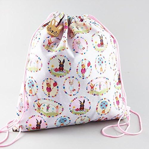 Bunny Rabbit Drawstring Kit Bag, White and Pink - Image 3