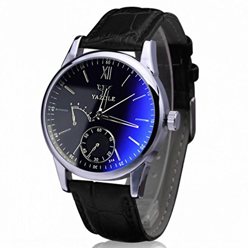 image for Wristwatch,Han Shi Mens Luxury Fashion Faux Leather Blue Ray Glass Qua
