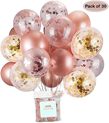 Rose gold Confetti Balloons party balloons 12 Inch glitter latex balloons for bridal wedding birthday party decorations Bridal Shower Decoration Helium Ballons (30pcs).