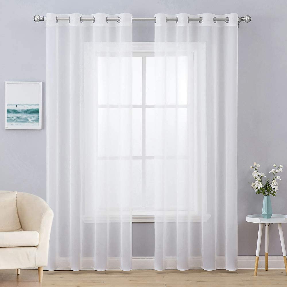 Photo 1 of MIULEE 2 Panels Solid Color White Sheer Curtains Elegant Grommet Window Voile Panels/Drapes/Treatment for Bedroom Living Room (54X96 Inch)