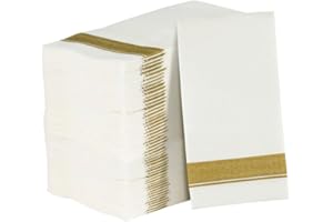 Elegant Cloth-Like Gold Border Square Dinner Napkins (Pack of 50) - 22" x 22" - Disposable Paper Napkins for Weddings, Dinner