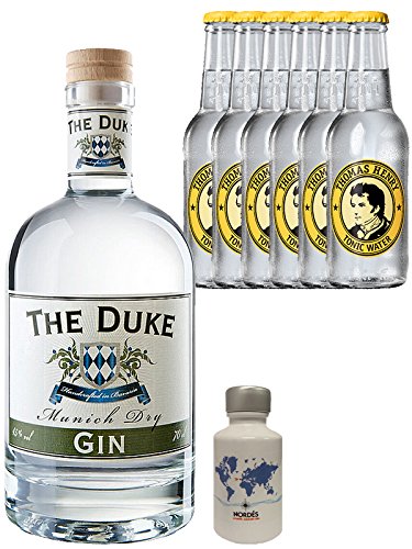 Gin-Set The Duke München Dry BIO Gin 0,7 Liter + Nordes Atlantic Gin 0,05 Liter Miniatur + 6 Thomas Henry Tonic Water 0,2 Lit