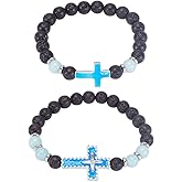 FREEBLOSS 2Pcs Luminous Bracelets Natural Stone Beaded Bracelets for Men Elastic Cross Bead Bracelet for Women Crystal Beaded Bracelet Gift