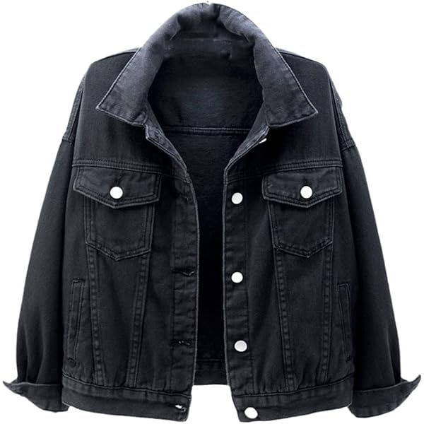 Locachy Womens 3/4 Sleeve Short Denim Jacket Lapel Button Down