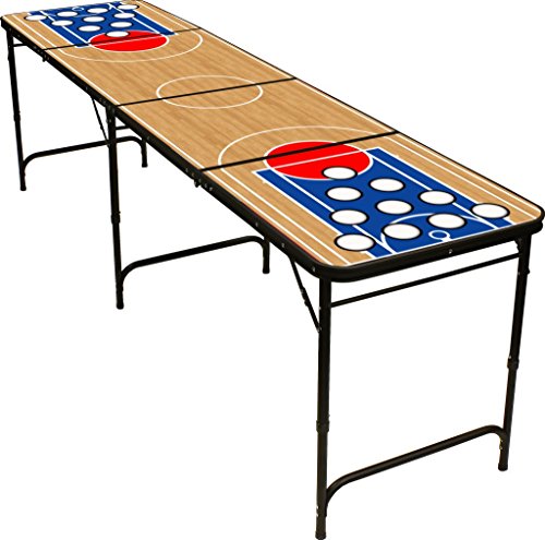 8' Folding Beer Pong Table with Bottle Opener, Ball Rack and 6 Pong Balls - Basketball Design - By Red Cup Pong (Renewed) - Thumbnail 3