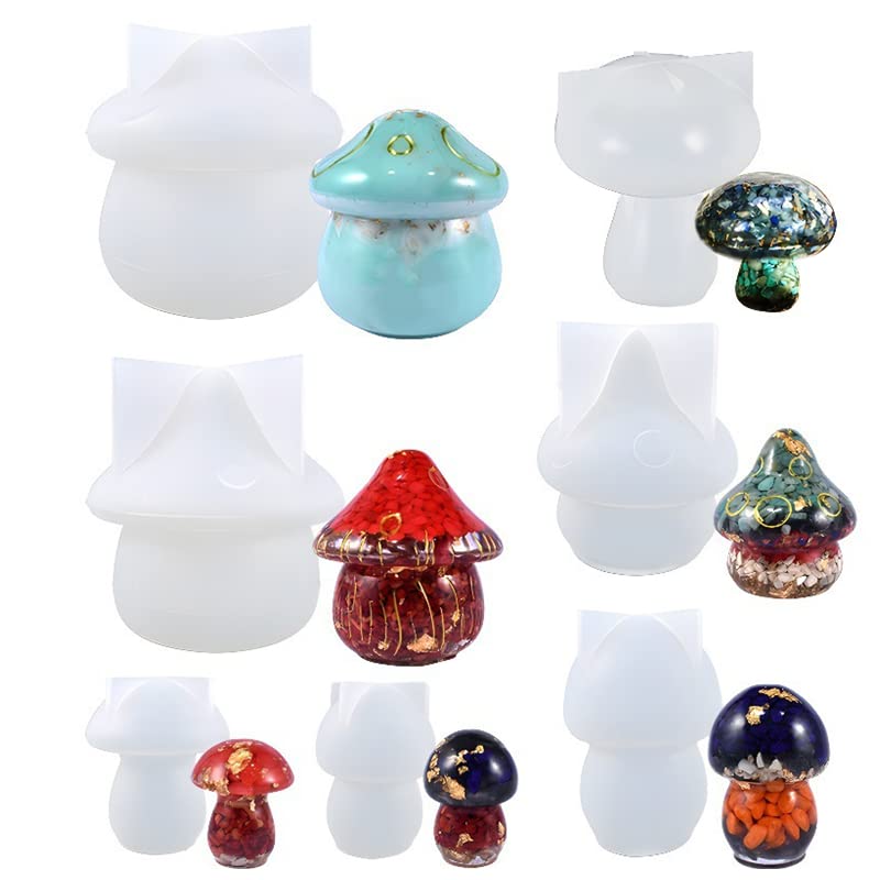 7 Pcs Mushroom Resin Molds Mushroom Jars Silicone Molds with Lid for DIY Candles Art Candy Jewelry Storage Container Home Decoration Epoxy Resin Casting Art Craft Ornaments