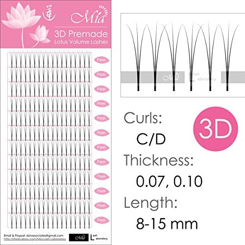 [0.10 D 8-15 mm] Lotus Pre-made 3D Volume Fan Lash Semi Permanent Cluster Eyelash Extensions (3D 0.10 D 12mm)