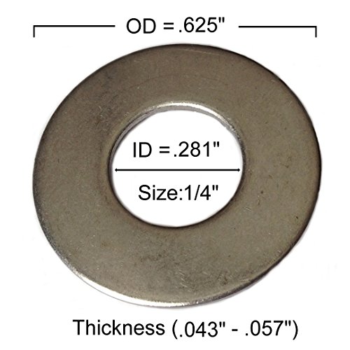 Type 316 Stainless Steel Common Flat Washers Size 1/4" (pack of 100pcs
