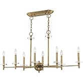 Livex Lighting 42708-01 Bancroft - Eight Light Linear Chandelier, Antique Brass Finish with Clear Bobeche Crystal