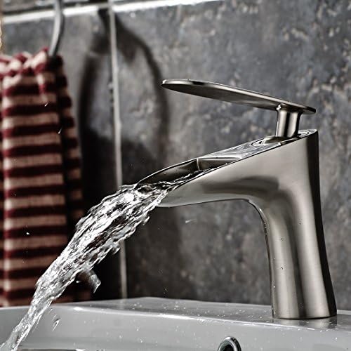 Fapully Modern Waterfall Single HandleVanity Bathroom Faucets Vessel Sink Mixer Water Tap, Brushed Nickel