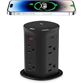 ANNQUAN 3" Pop Up Countertop Outlet with Wireless Charger PD20W USB Black | ETL Listed Pop Up Outlet 4 USB Ports Home Office Kitchen