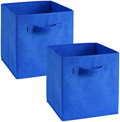Ointime 2PCS Foldable Basket Storage Cube Drawer Organizer Bin Dark Blue 10.2x9.8x9.8''for Home&Office Duplex