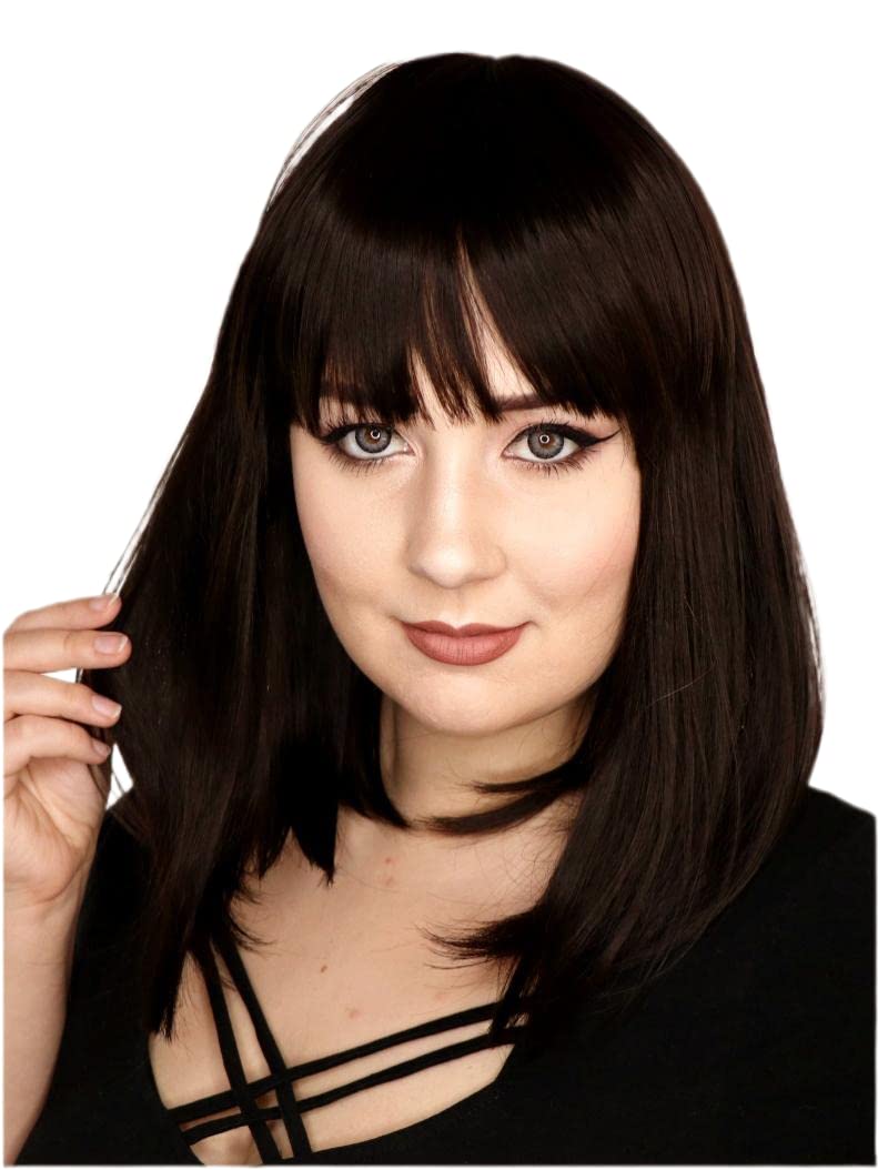 Prettyland natural black Mid-length Hair Wig with Gerade Bang straight static-free matt for daily use C969