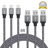 Cablex 3Pack 6ft Lightning Cables, 8 Pin Nylon Braided Charging Cords Charger Compatible with iPhone 7/7 Plus/6s/6s Plus/6/6Plus/5s/5c/5, iPad/iPod Models (Black)