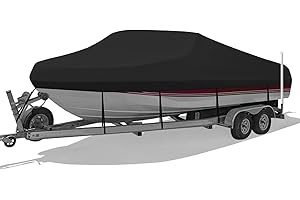 STRTCHRG Heavy Duty 1200D PU Waterproof Boat Cover, 20'- 22' Trailerable Marine Grade Polyester Canvas, Fits V-Hull, Runabout, Fishing Boat, Tri-Hull, Pro-Style Bass Boat