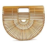 Women's Top Handle Bamboo Handbag Summer Beach Tote Bag (Small)