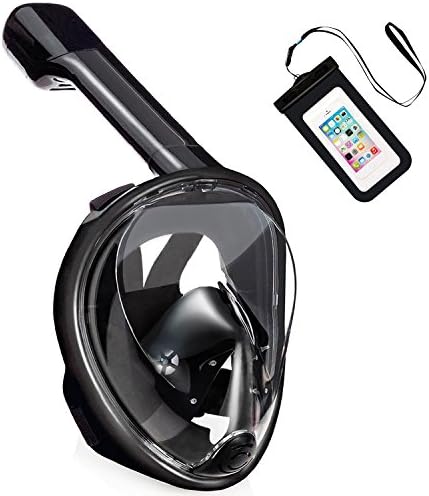Zeeshy Full Face Snorkel Mask, 180º Panoramic View Diving Scuba Mask Easy breath with Anti-Fog and Anti-Leak with Adjustable Head Straps Design for Adults,Youth,kids (BLACK-S/M)
