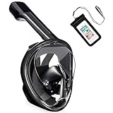 Zeeshy Full Face Snorkel Mask, 180º Panoramic View Diving Scuba Mask Easy breath with Anti-Fog and Anti-Leak with Adjustable Head Straps Design for Adults,Youth,kids ( BLACK-L/XL )