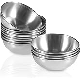 Amytalk 12 Pack 3.2inch Stainless Steel Sauce Dishes Mini Individual Saucers Bowl Round Seasoning Dishes Sushi Dipping Bowl Appetizer Plates, Sliver